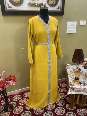 Yellow Handcrafted Zari work Stitched Georgette Kaftan Party Wedding Dresses 3