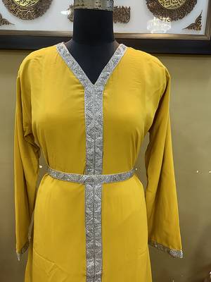 Yellow Handcrafted Zari work Stitched Georgette Kaftan Party Wedding Dresses 4