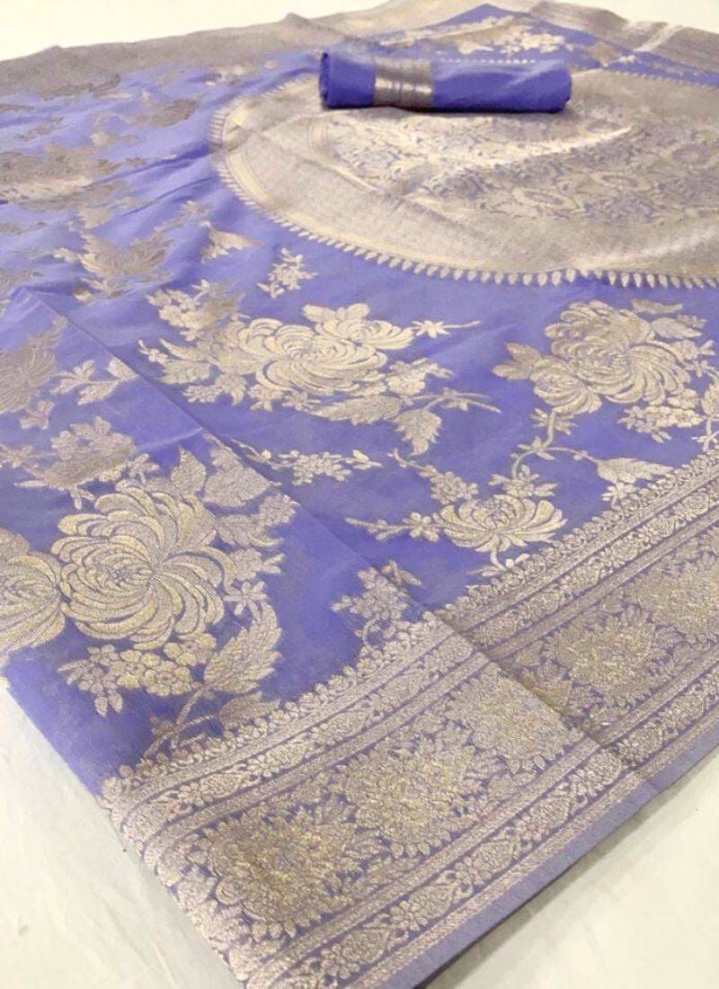 Lavender Banarasi Zari Weaving Silk saree