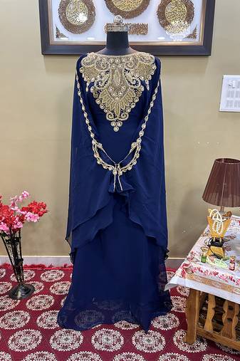 Navy-Blue Handcrafted Zari work Stitched Georgette Kaftan Party Wedding Dresses