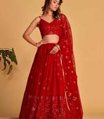 Marvelous Red Embroidered Georgette Engagement Wear Lehenga Choli
