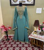 Sea-Green Handcrafted Zari work Stitched Georgette Kaftan Party Wedding Dresses