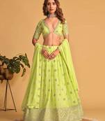 lime green georgette sequin work lehenga