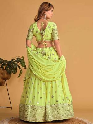 lime green georgette sequin work lehenga 4
