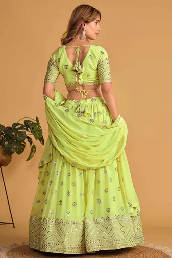 lime green georgette sequin work lehenga