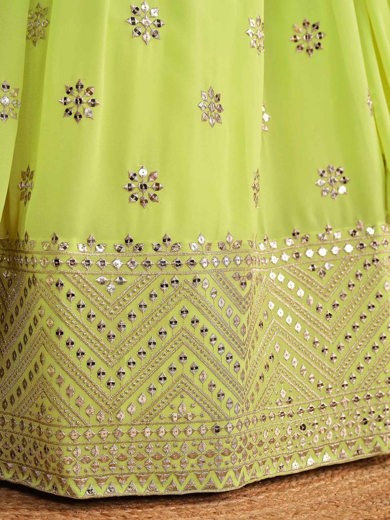 Lime Green Georgette Sequin Work Lehenga