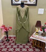 Olive-Green Handcrafted Zari work Stitched Georgette Kaftan Party Wedding Dresses