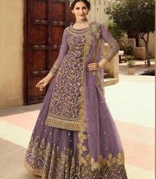 LAVENDER NET EMBROIDERED SEMI STITCH DRESS MATERIAL