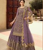 LAVENDER NET EMBROIDERED SEMI STITCH DRESS MATERIAL