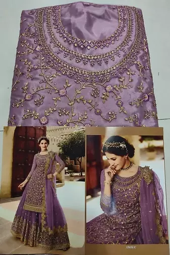 LAVENDER NET EMBROIDERED SEMI STITCH DRESS MATERIAL