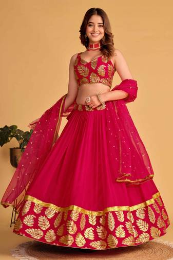 Fabulous Pink Zari Embroidered Georgette Function Wear Lehenga Choli