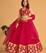 Fabulous Pink Zari Embroidered Georgette Function Wear Lehenga Choli