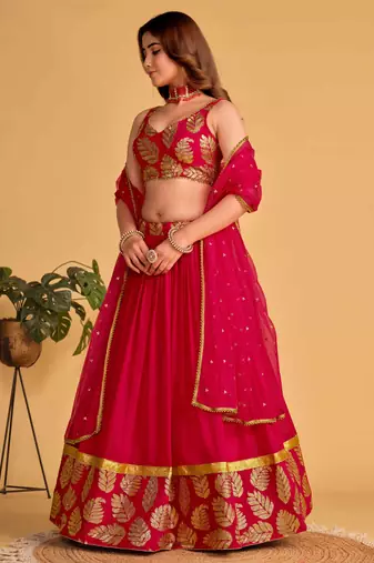 Fabulous Pink Zari Embroidered Georgette Function Wear Lehenga Choli