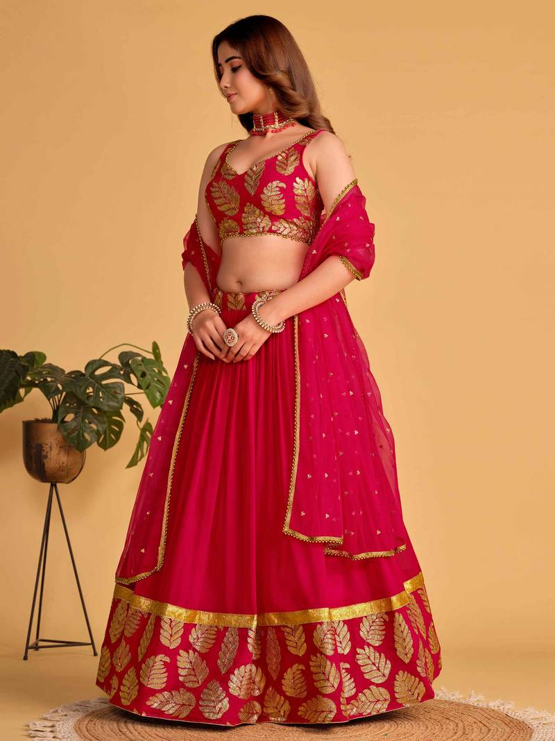Fabulous Pink Zari Embroidered Georgette Function Wear Lehenga Choli