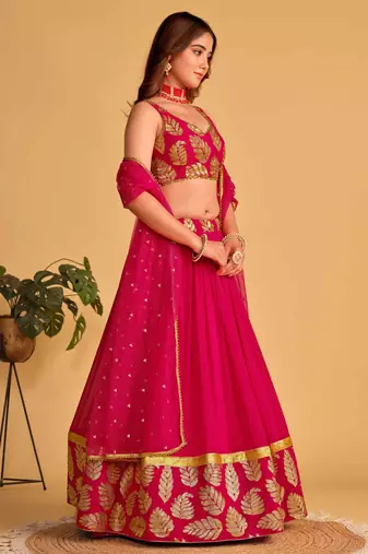 Fabulous Pink Zari Embroidered Georgette Function Wear Lehenga Choli