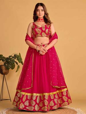 Fabulous Pink Zari Embroidered Georgette Function Wear Lehenga Choli 4