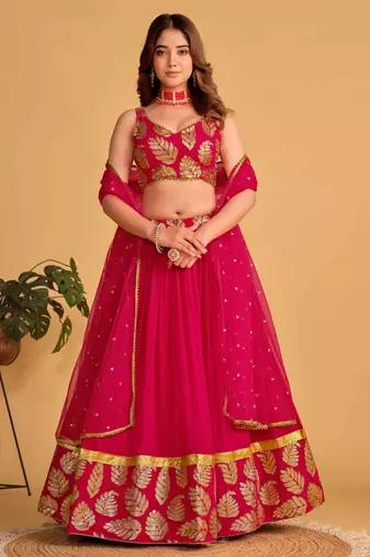 Fabulous Pink Zari Embroidered Georgette Function Wear Lehenga Choli