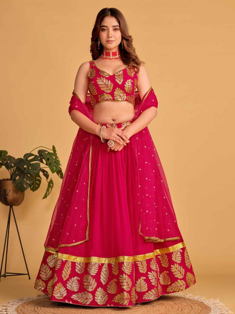 Fabulous Pink Zari Embroidered Georgette Function Wear Lehenga Choli