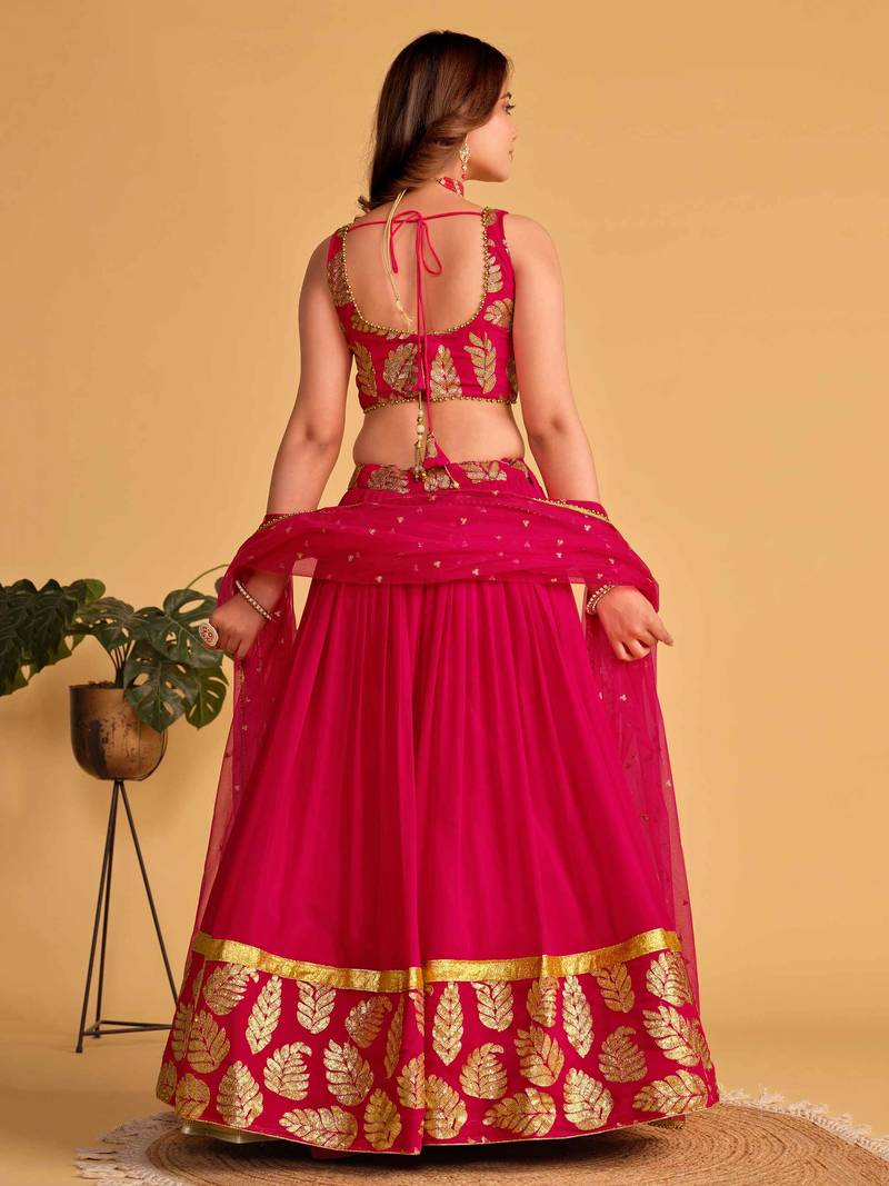 Fabulous Pink Zari Embroidered Georgette Function Wear Lehenga Choli