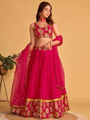 Fabulous Pink Zari Embroidered Georgette Function Wear Lehenga Choli 6