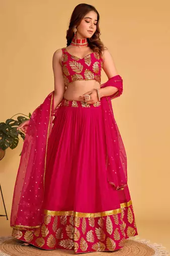 Fabulous Pink Zari Embroidered Georgette Function Wear Lehenga Choli