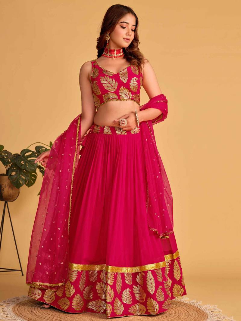 Fabulous Pink Zari Embroidered Georgette Function Wear Lehenga Choli