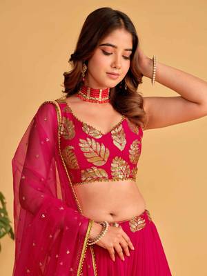 Fabulous Pink Zari Embroidered Georgette Function Wear Lehenga Choli 7