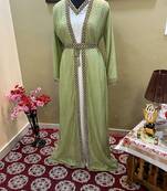 Olive-Green Handcrafted Zari work Stitched Georgette Kaftan Party Wedding Dresses