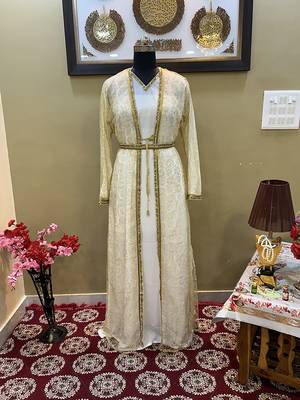 Gold Handcrafted Zari work Stitched Georgette Kaftan Party Wedding Dresses 1