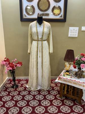 Gold Handcrafted Zari work Stitched Georgette Kaftan Party Wedding Dresses 2