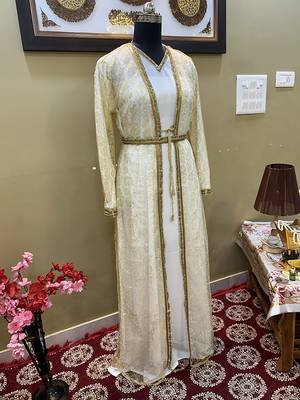 Gold Handcrafted Zari work Stitched Georgette Kaftan Party Wedding Dresses 3