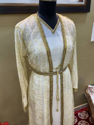 Gold Handcrafted Zari work Stitched Georgette Kaftan Party Wedding Dresses 4