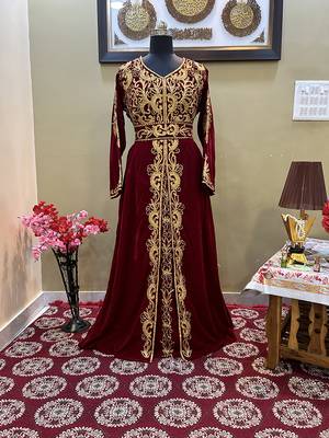 Maroon Georgette Zari Work Kaftan  1