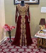 Maroon Georgette Zari Work Kaftan 