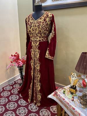 Maroon Georgette Zari Work Kaftan  2