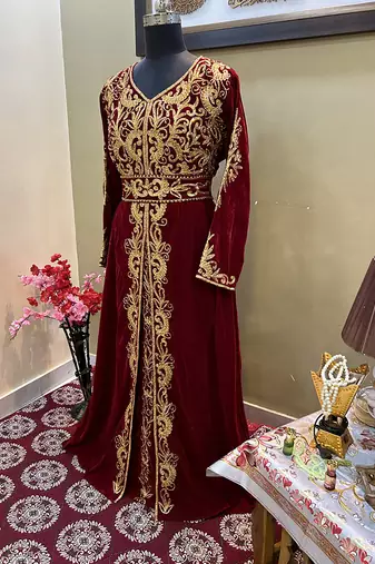 Maroon Georgette Zari Work Kaftan 