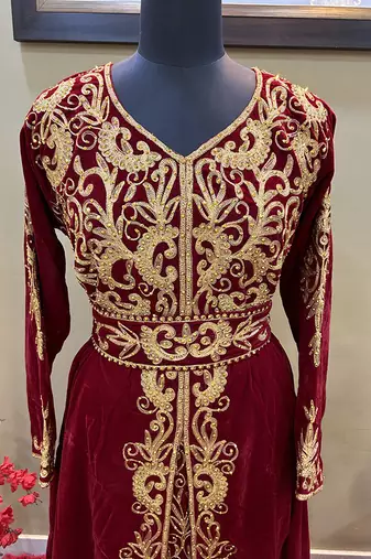 Maroon Georgette Zari Work Kaftan 