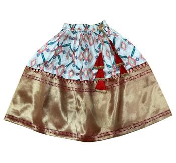 Red and Grey Dupion Silk Lehenga Choli for kids with Zari Work Embroidery 4