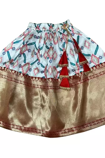 Red and Grey Dupion Silk Lehenga Choli for kids with Zari Work Embroidery