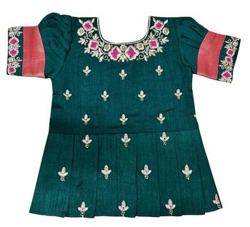 Multicolor Jacquard Kids Pattu Pavadai 3