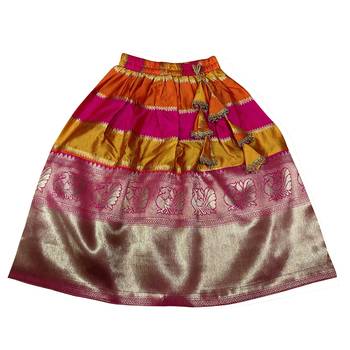Multicolor Jacquard Kids Pattu Pavadai 4