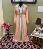 Peach Handcrafted Zari work Stitched Georgette Kaftan Party Wedding Dresses
