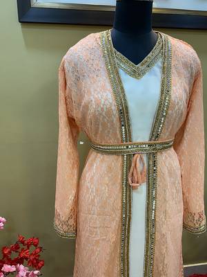Peach Handcrafted Zari work Stitched Georgette Kaftan Party Wedding Dresses 3