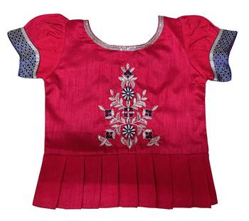New south Red Indian traditional pattu pavadai Jecquard Lehenga choli for girls dress 3