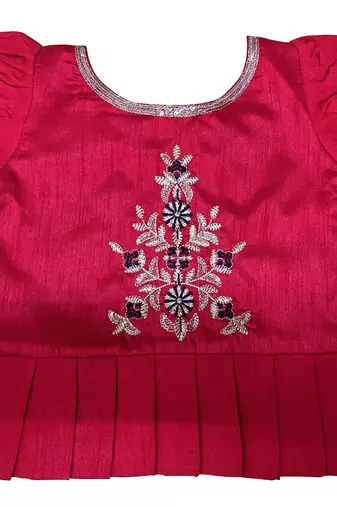 New south Red Indian traditional pattu pavadai Jecquard Lehenga choli for girls dress