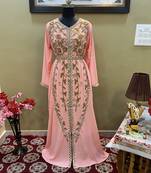 Baby-Pink Handcrafted Zari work Stitched Georgette Kaftan Party Wedding Dresses
