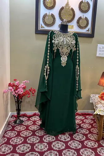 Dark Green Georgette Zari Work Kaftan
