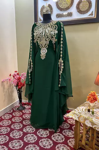 Dark Green Georgette Zari Work Kaftan