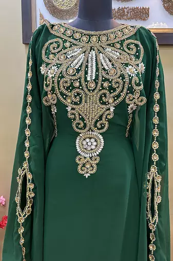 Dark Green Georgette Zari Work Kaftan