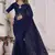 Navy Blue Sequin Zari Moti Resham Stone Embroidered Net Saree With Blouse Piece